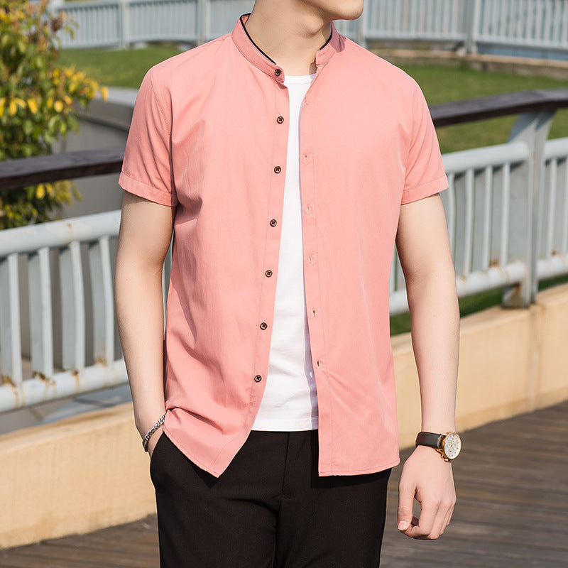 Callahans · NW SH-34 — Cotton-Blend Short-Sleeve Band-Collar Shirt