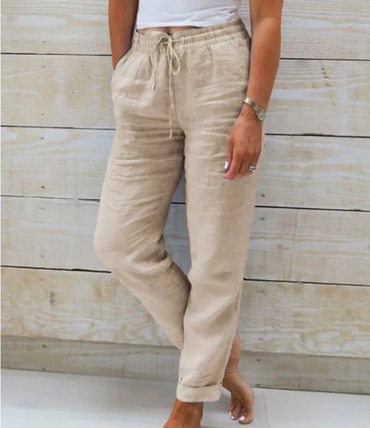 Waratah — High-Waisted Elastic Cotton-Linen Trouser