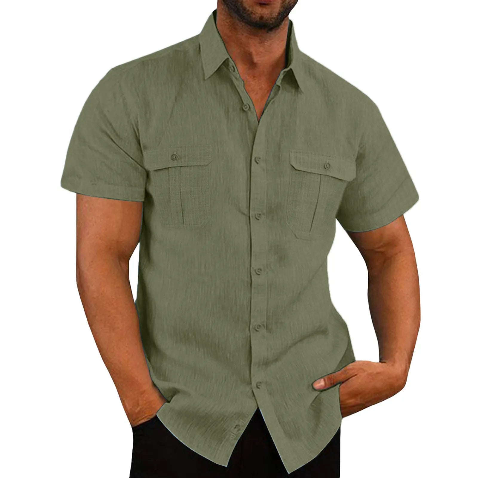 Breamlea · NW SH-49 — Cotton-Linen Short-Sleeve Shirt with Two Pockets