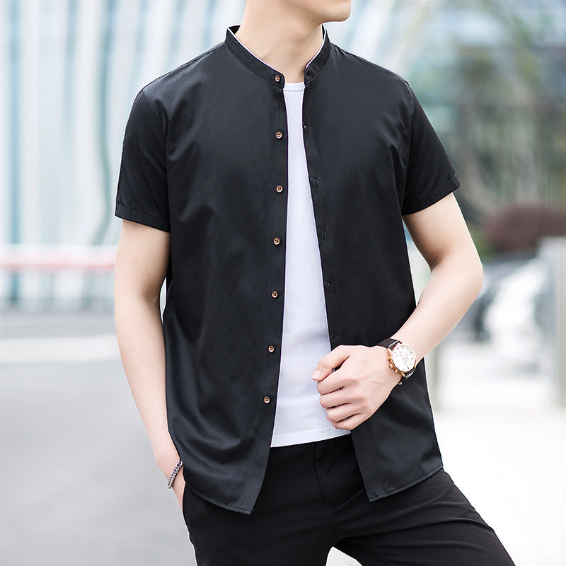 Callahans · NW SH-34 — Cotton-Blend Short-Sleeve Band-Collar Shirt