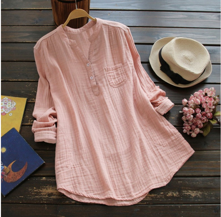 Aire Valley — Cotton Band-Collar Long Shirt