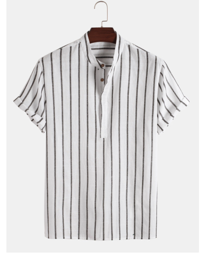 Parker · NW SH-22 — Cotton-Linen Band-Collar Shirt