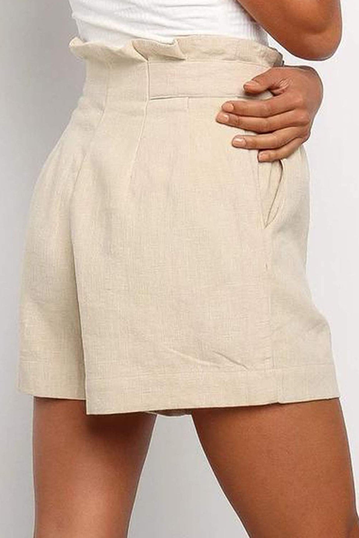 Reeve · NW TP-41 — High-Waisted Wide-Leg Cotton-Linen Short