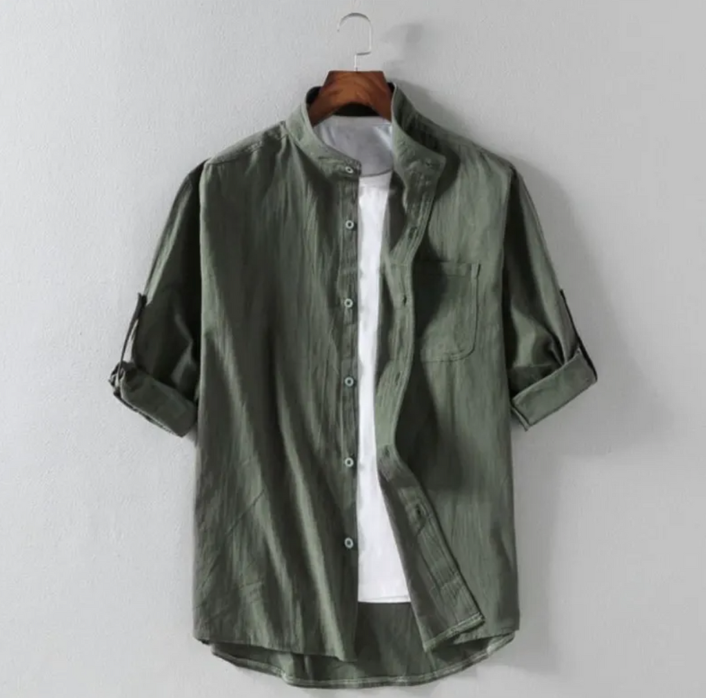 Blanket · NW SH-21 — Relaxed Linen-Blend Band-Collar Shirt