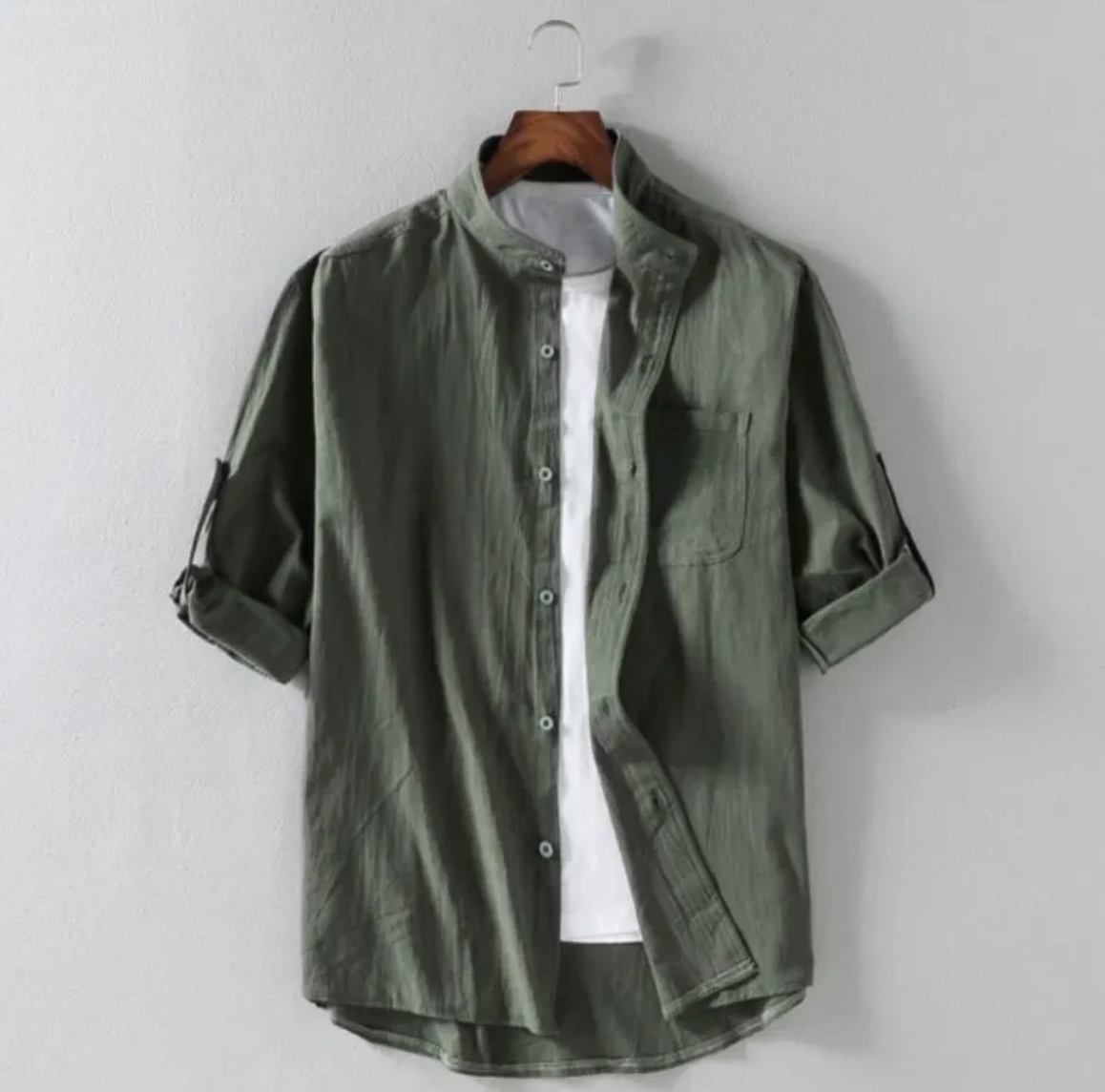 Blanket · NW SH-21 — Relaxed Linen-Blend Band-Collar Shirt