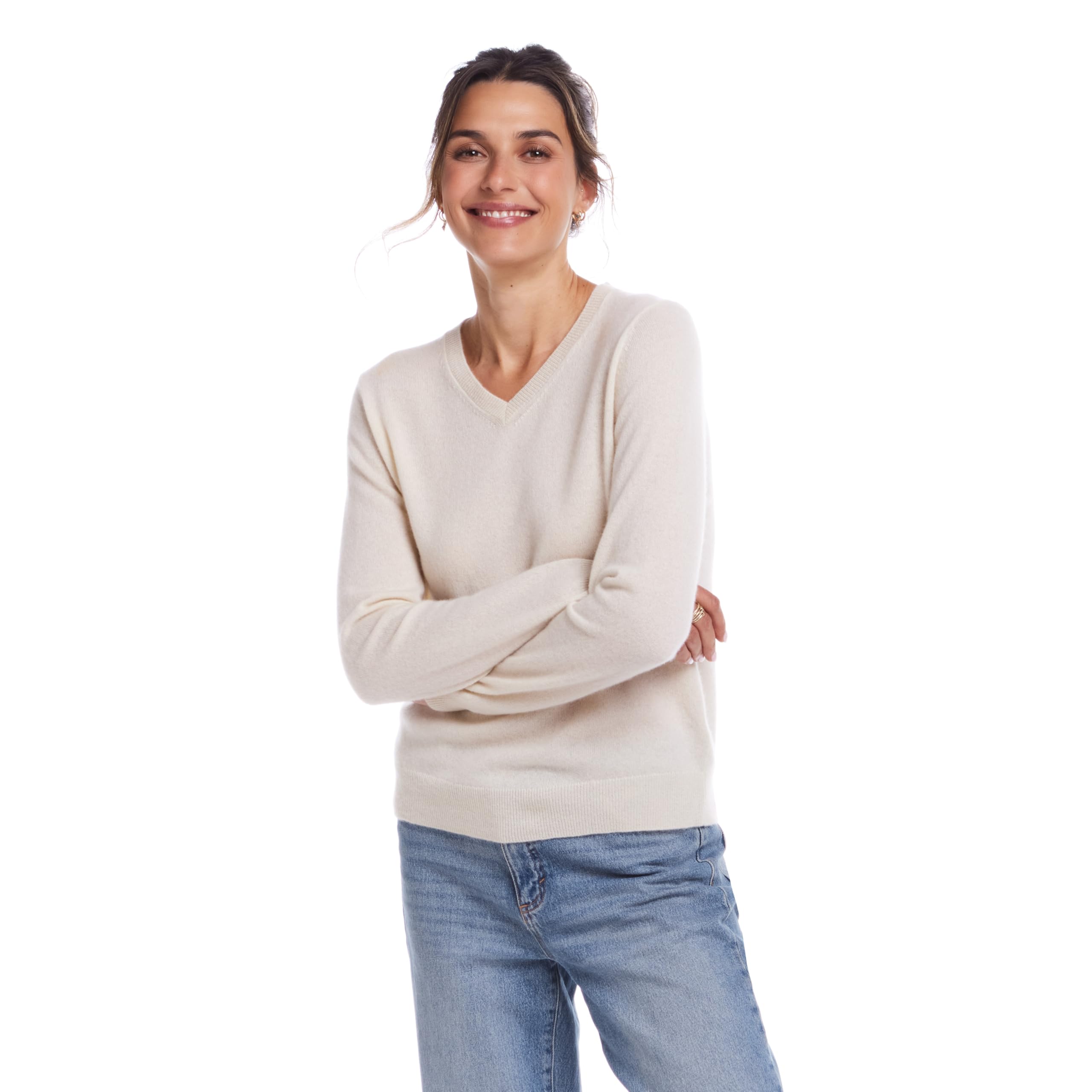 Basalt · NW CA-45 — Ecru Cashmere V-Neck