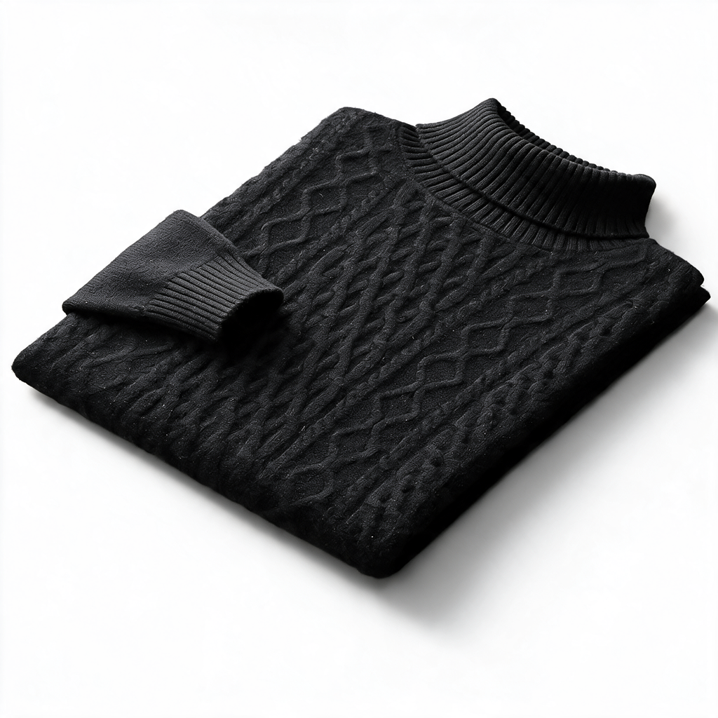 Aran NW 03-02 cable-knit high-neck, Black, on white