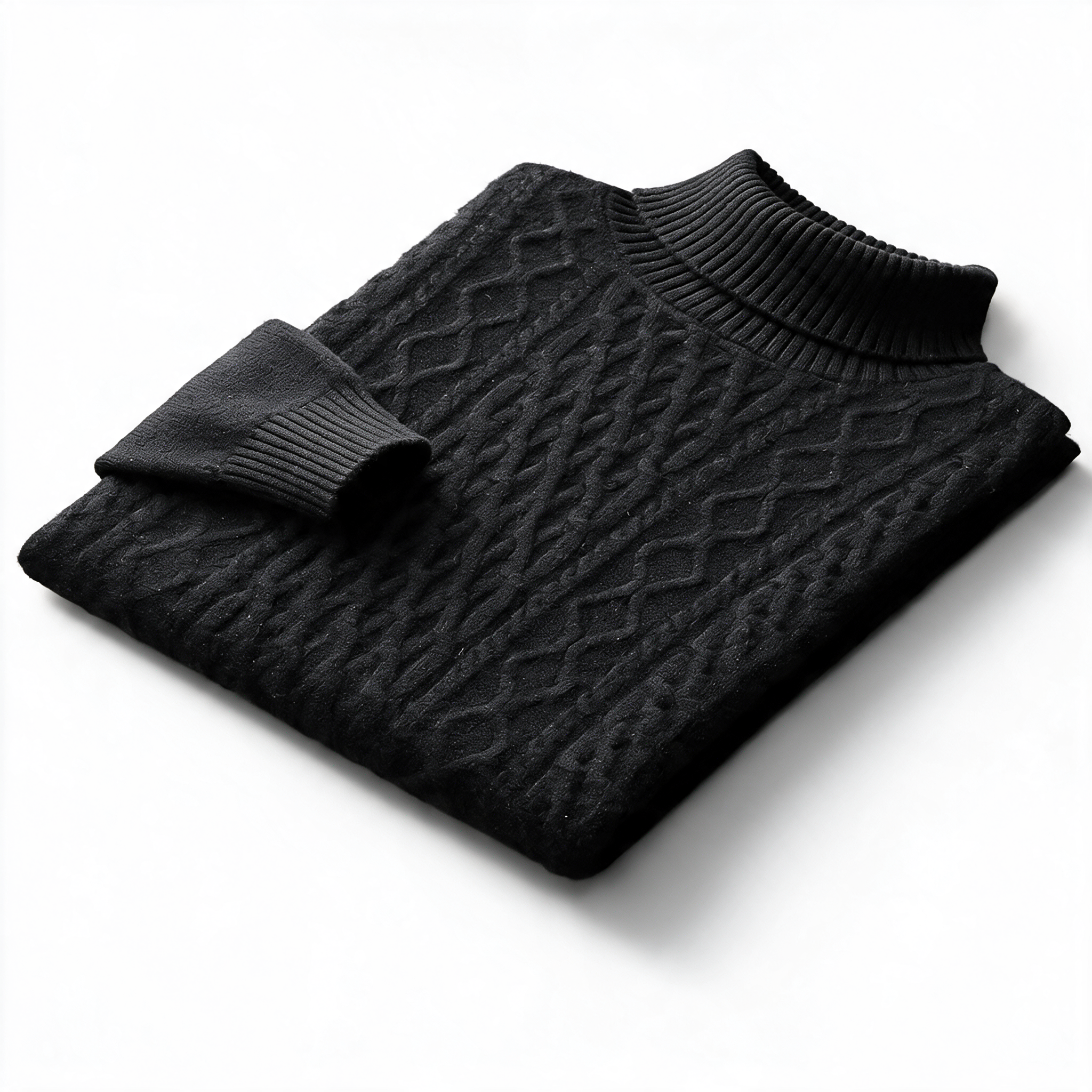 Aran NW 03-02 cable-knit high-neck, Black, on white