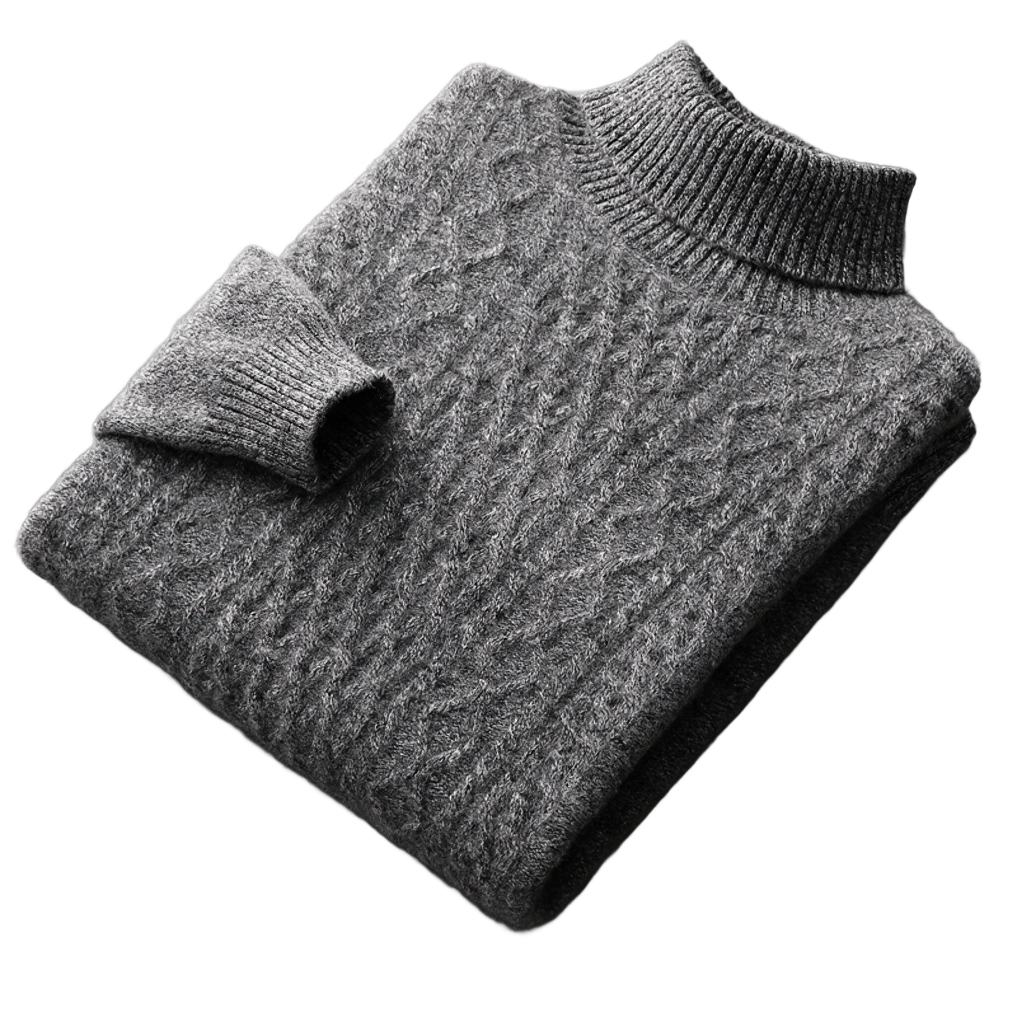 Aran NW 03-02 cable-knit high-neck, Gray, on white