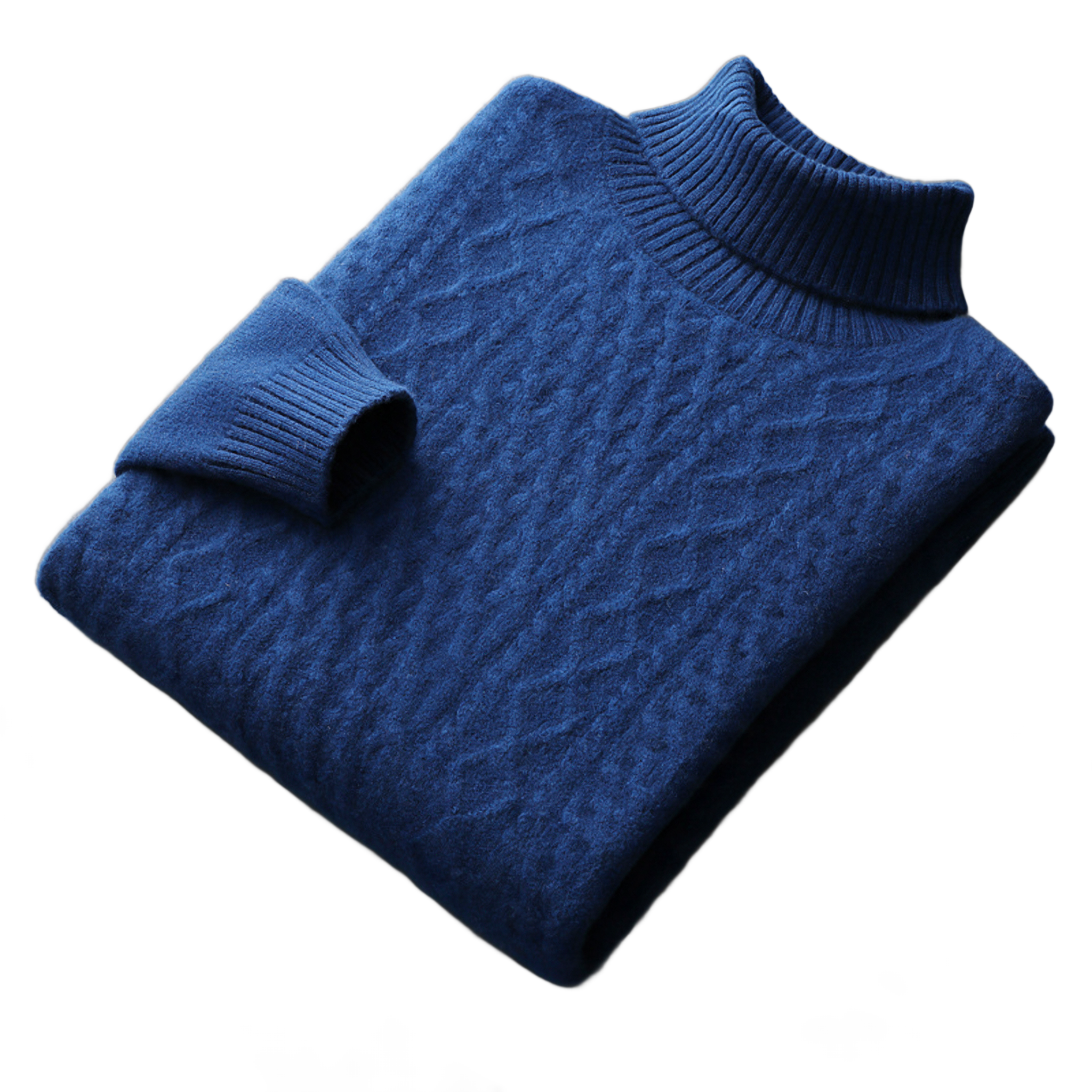 Aran NW 03-02 cable-knit high-neck, Noble Blue, on white