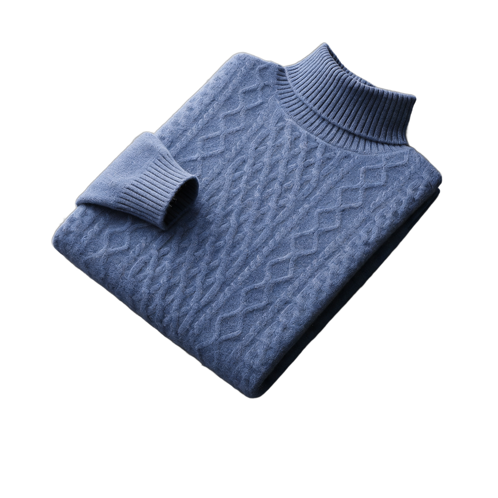 Aran NW 03-02 cable-knit high-neck, Seaweed Blue, on white