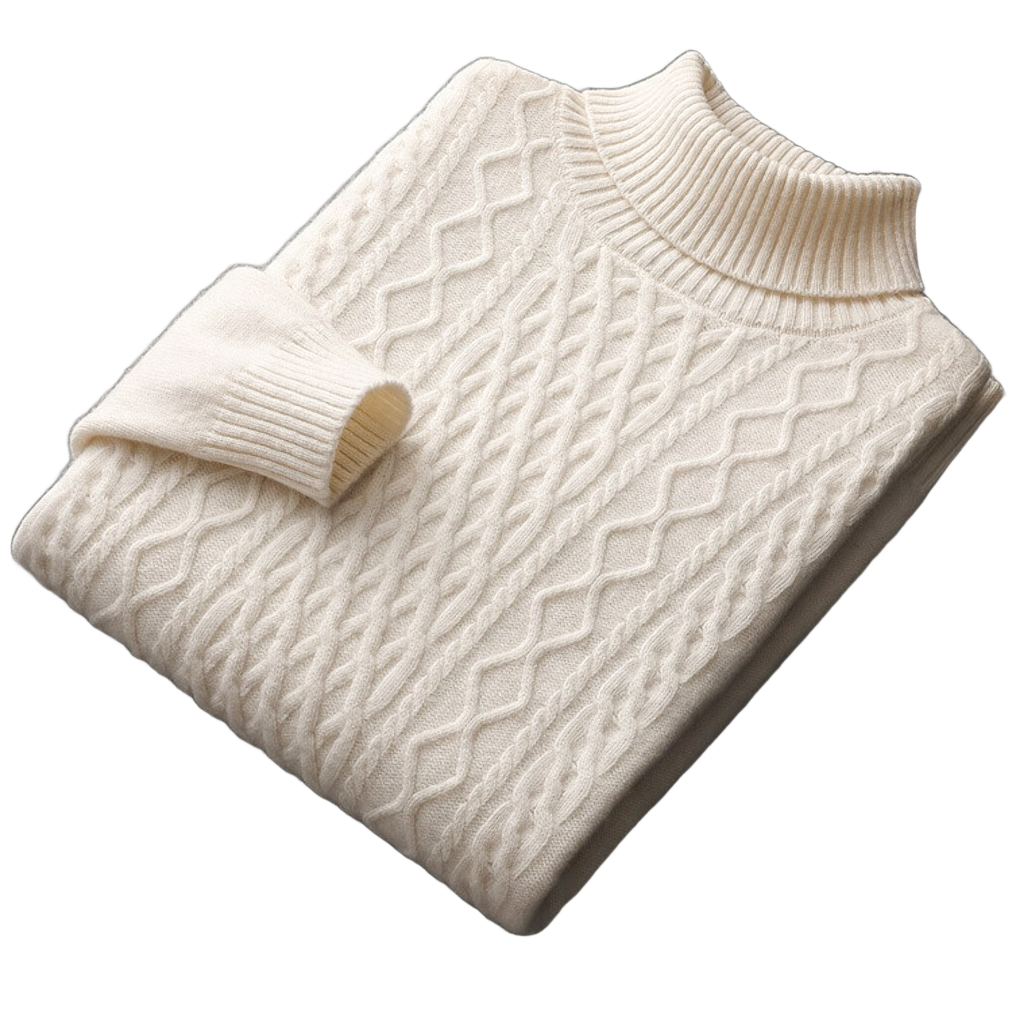 Aran NW 03-02 cable-knit high-neck, White, on white