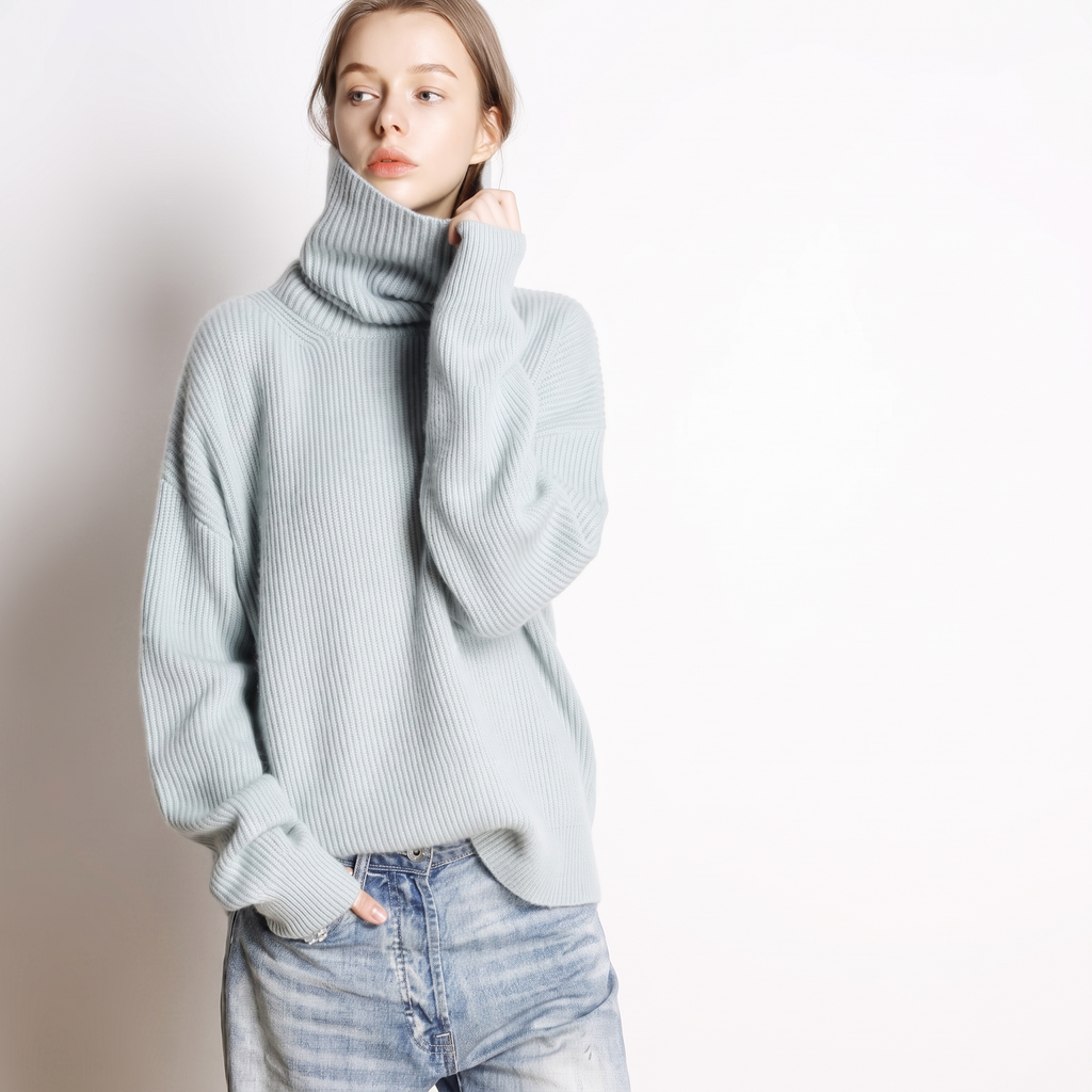 Fjord NW CA-15 Women's Turtleneck Cashmere, mint green, on white