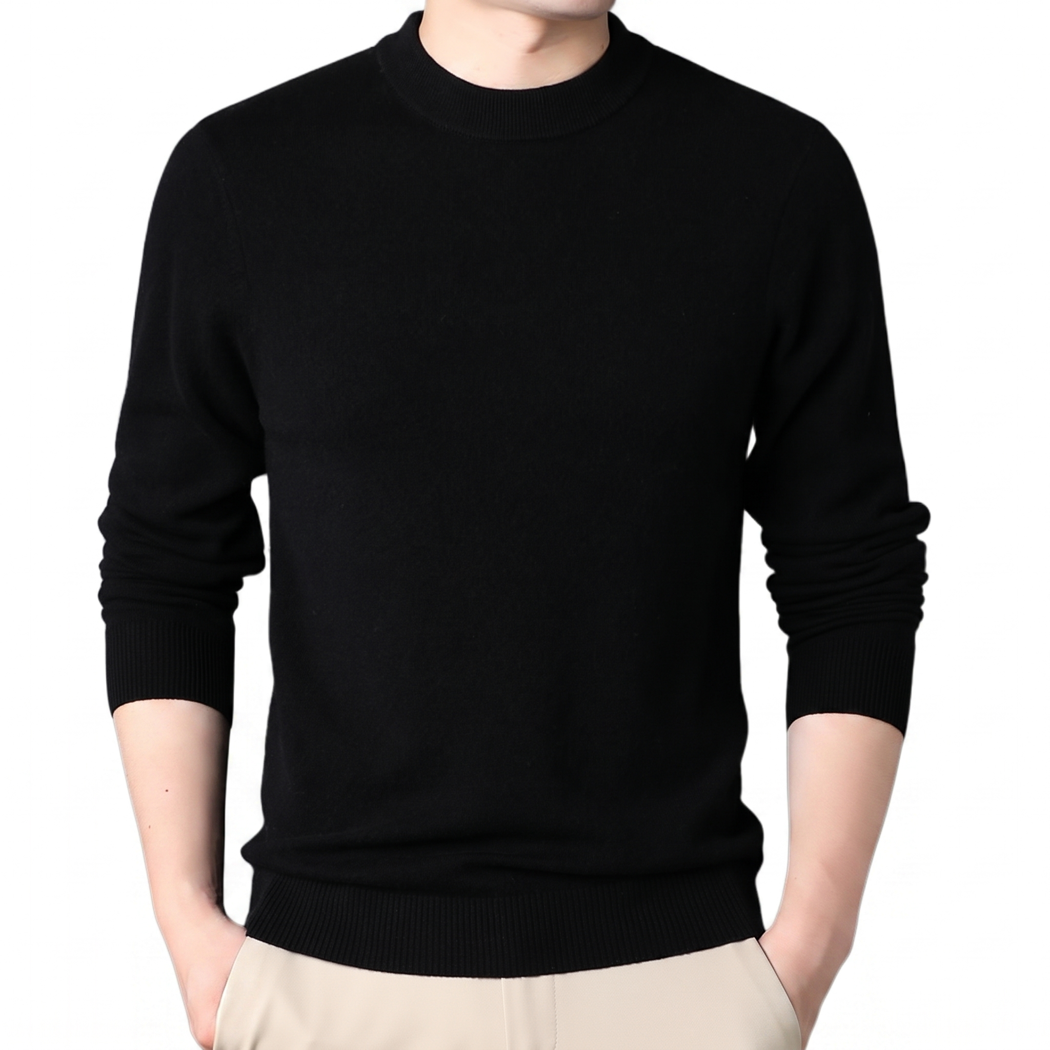 Cairn NW CA-26 Men's High-Neck Cashmere, black, on white