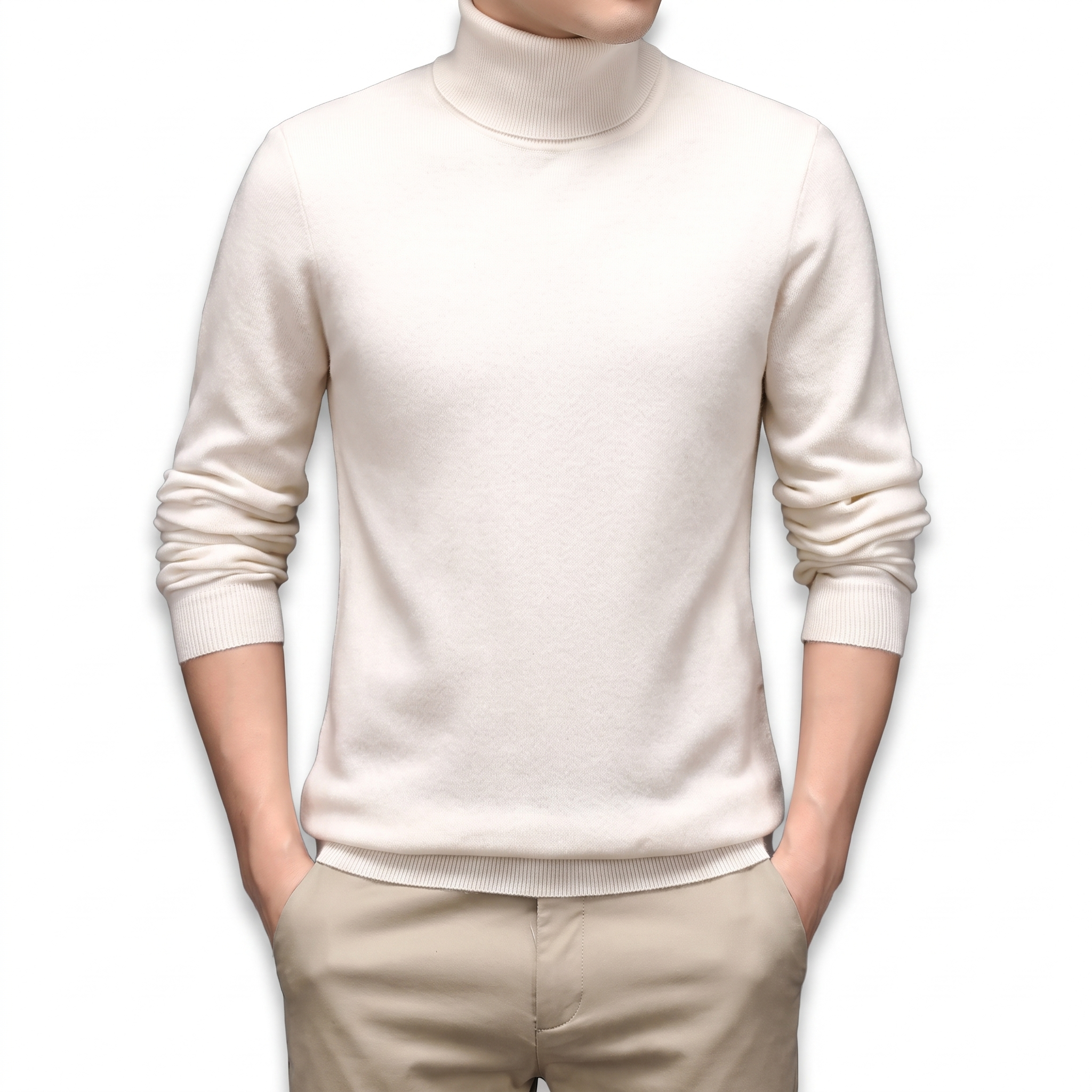 Cairn NW CA-26 Men's High-Neck Cashmere, ivory, on white