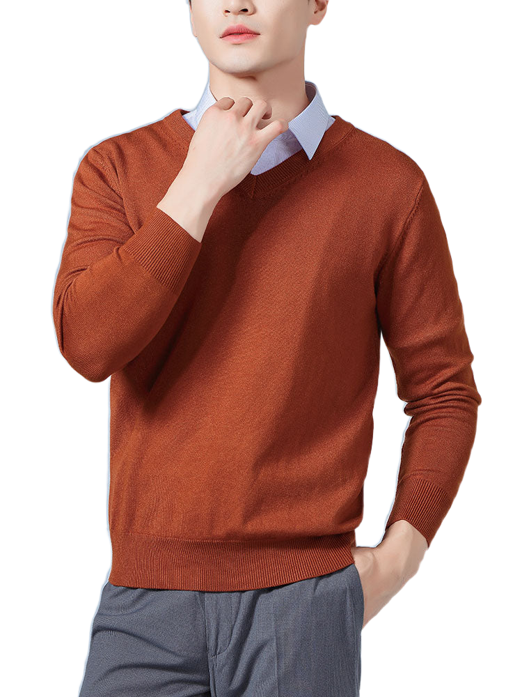 Ridge NW CA-29 Men's V-Neck Cashmere, rust, on white