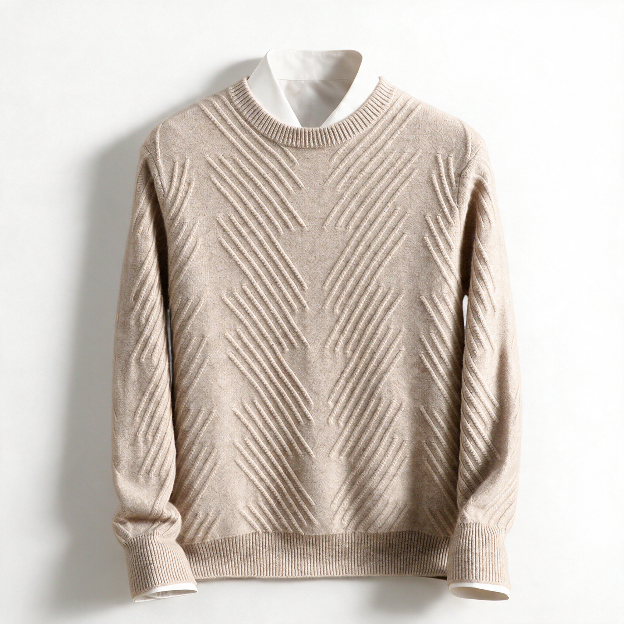 Heath NW CA-52 cashmere crew, camel, on white