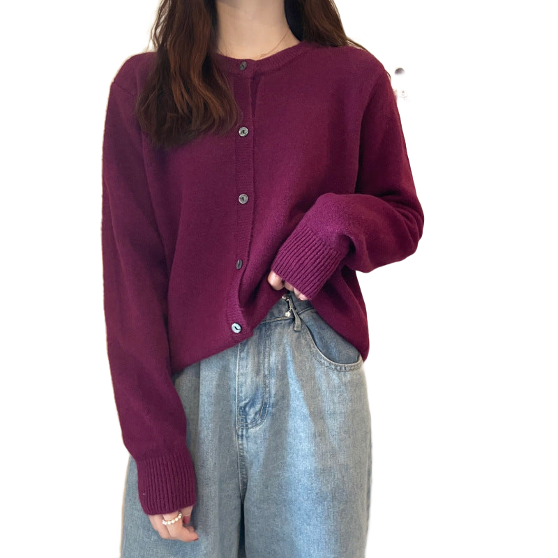 Tor NW CA-59 Cashmere Cardigan, plum, on white