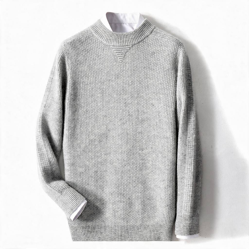 Bluff NW CA-35 men's half-collar cashmere knit, Light Gray, on white