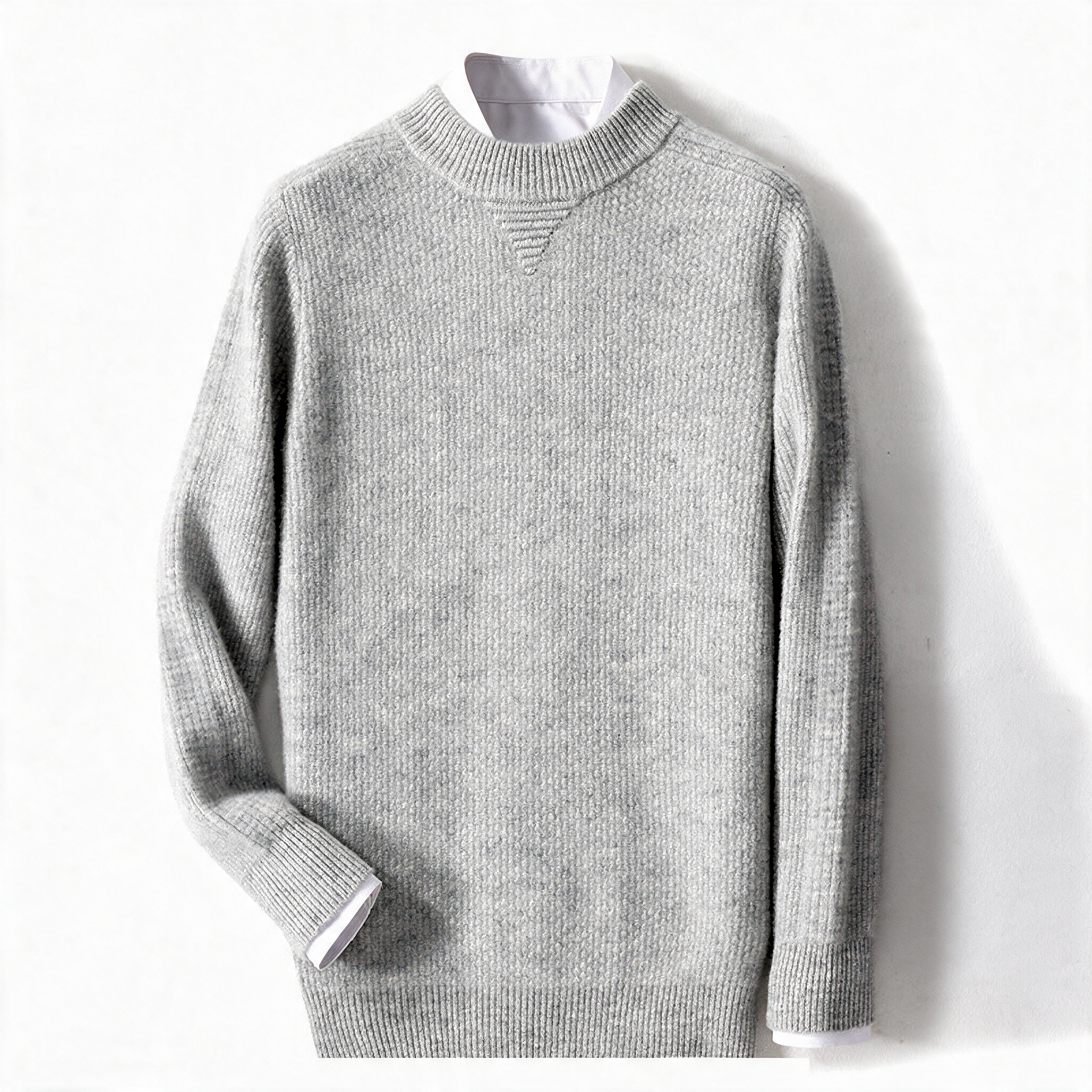 Bluff NW CA-35 men's half-collar cashmere knit, Light Gray, on white