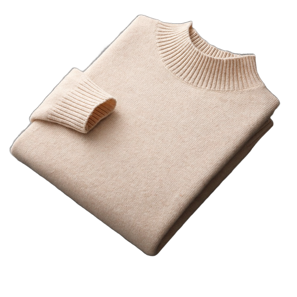Bedrock NW CR-12 pure-wool mock-neck, Beige, on white