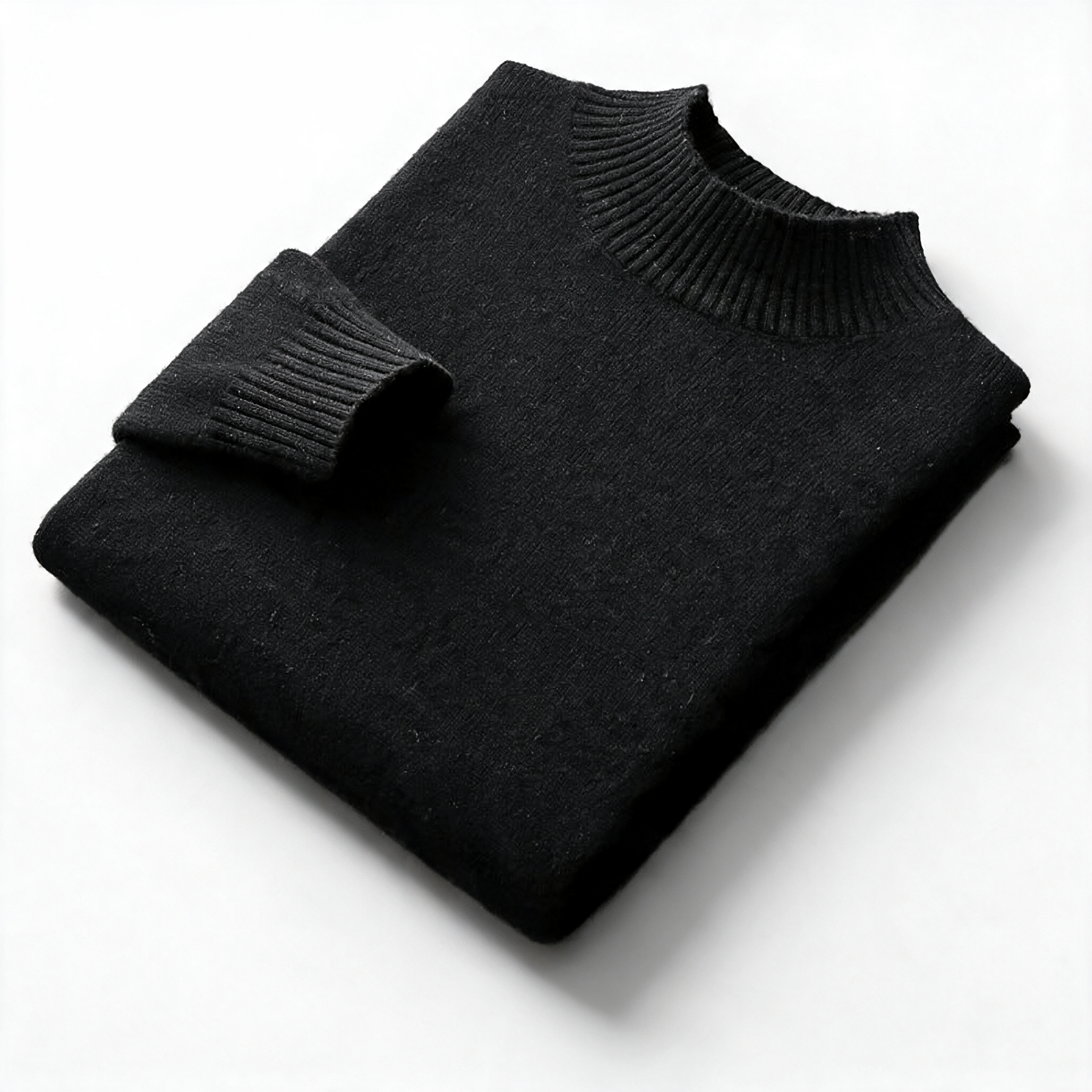 Bedrock NW CR-12 pure-wool mock-neck, Black, on white