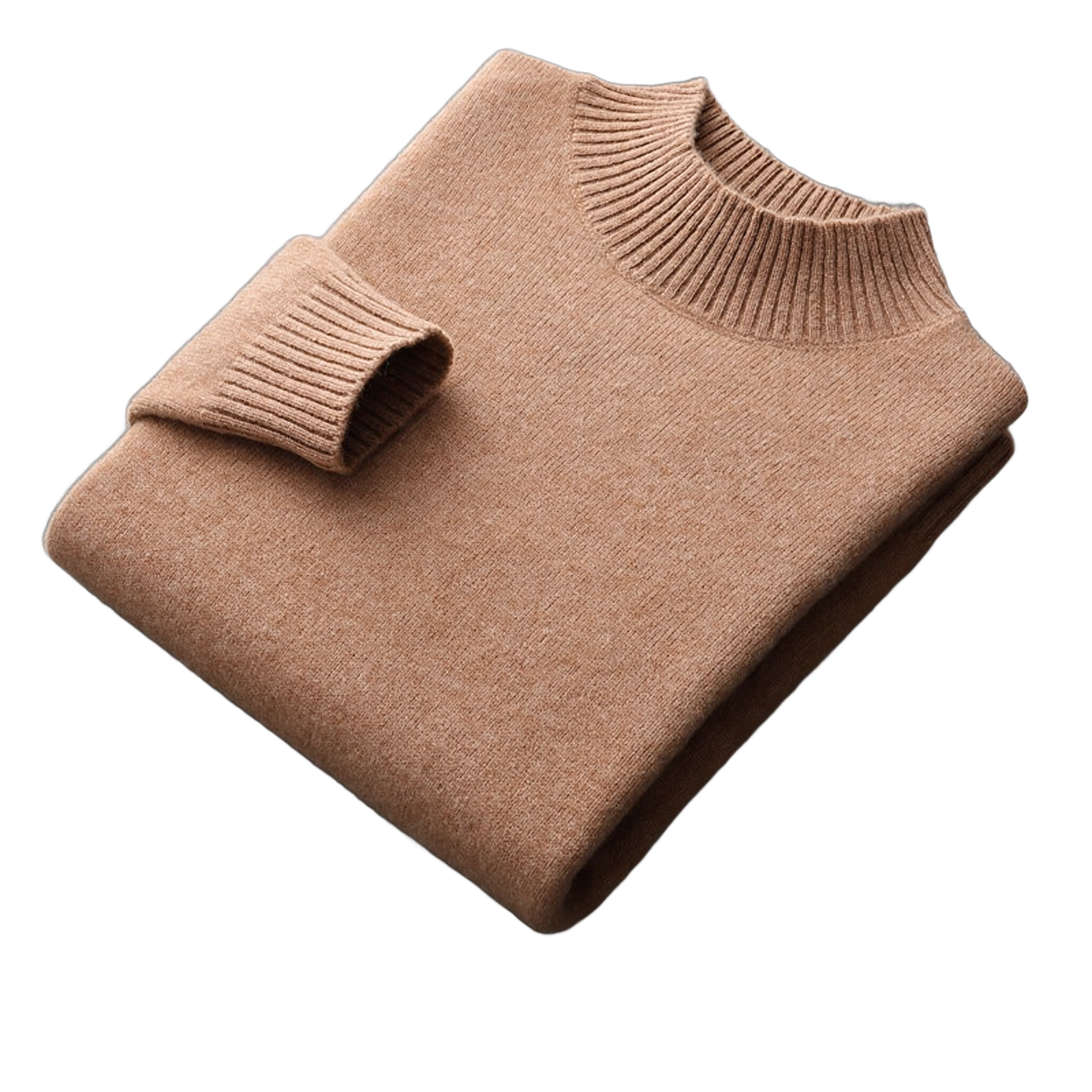 Bedrock NW CR-12 pure-wool mock-neck, Camel, on white
