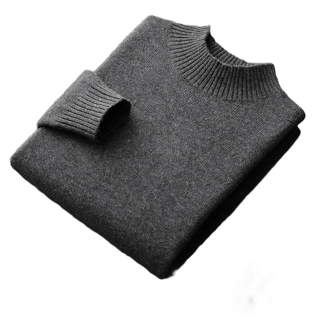 Bedrock NW CR-12 pure-wool mock-neck, Dark Gray, on white