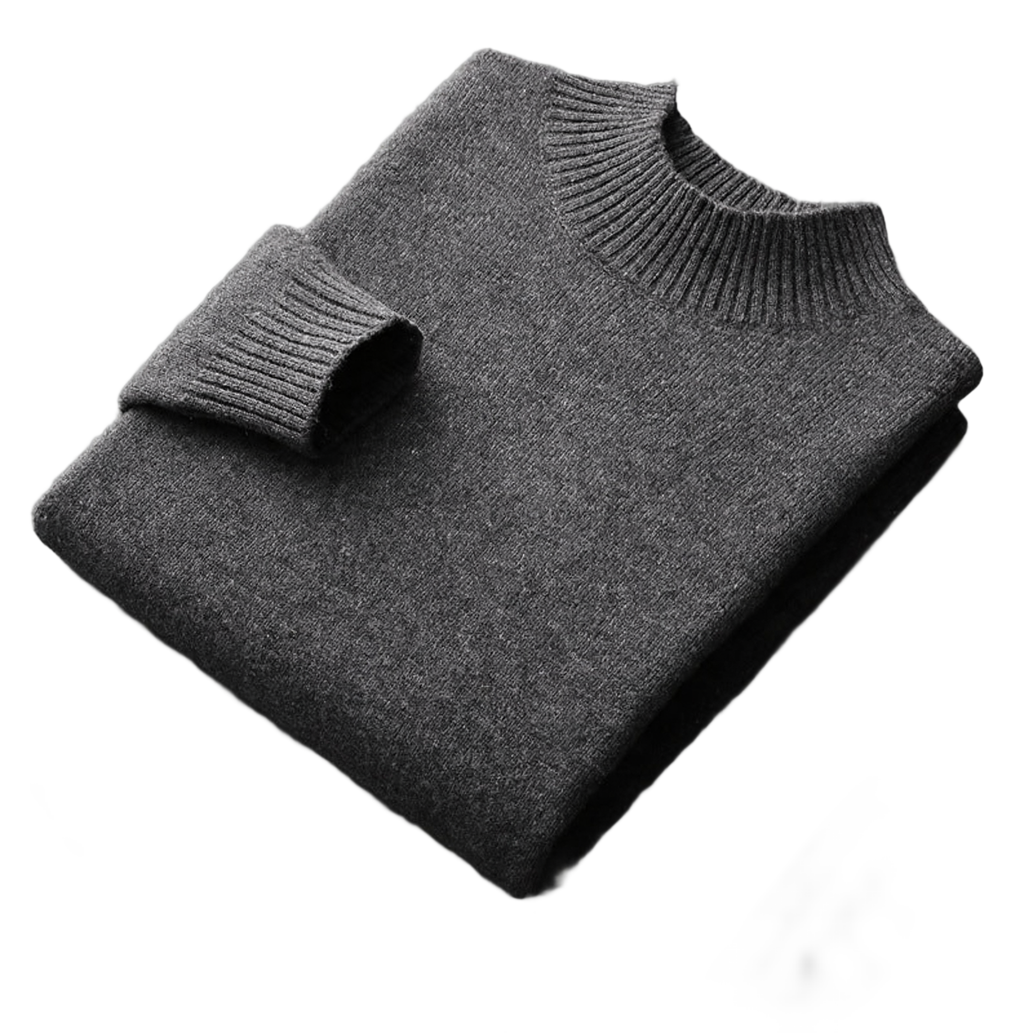 Bedrock NW CR-12 pure-wool mock-neck, Dark Gray, on white