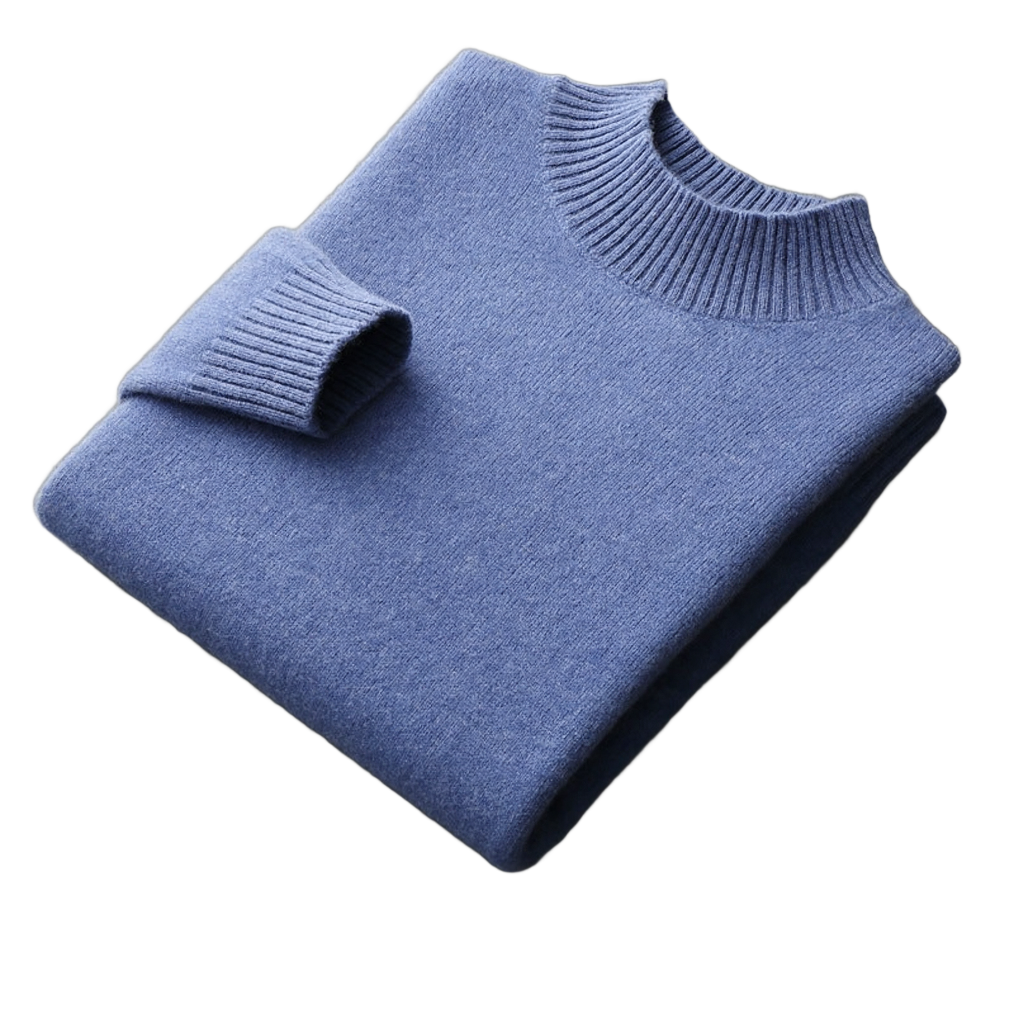 Bedrock NW CR-12 pure-wool mock-neck, Denim Blue, on white