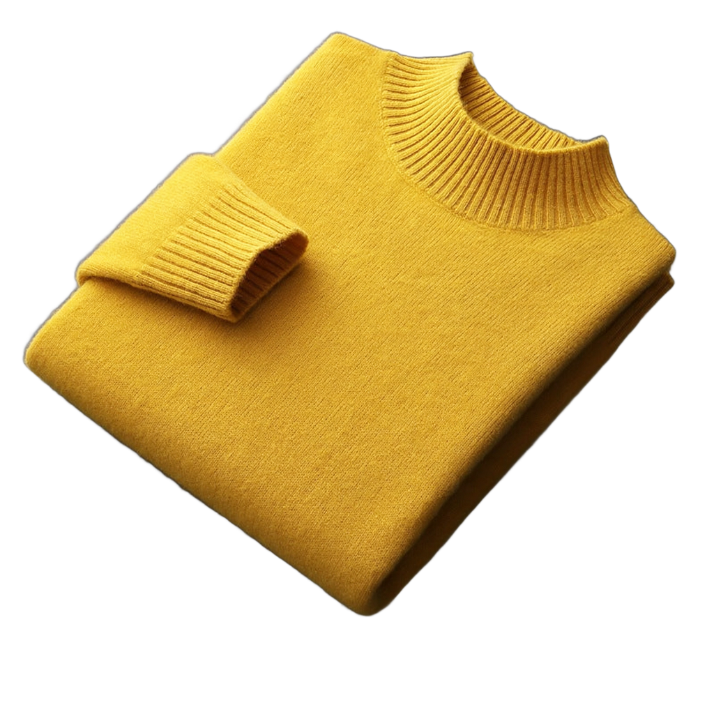 Bedrock NW CR-12 pure-wool mock-neck, Lemon Yellow, on white