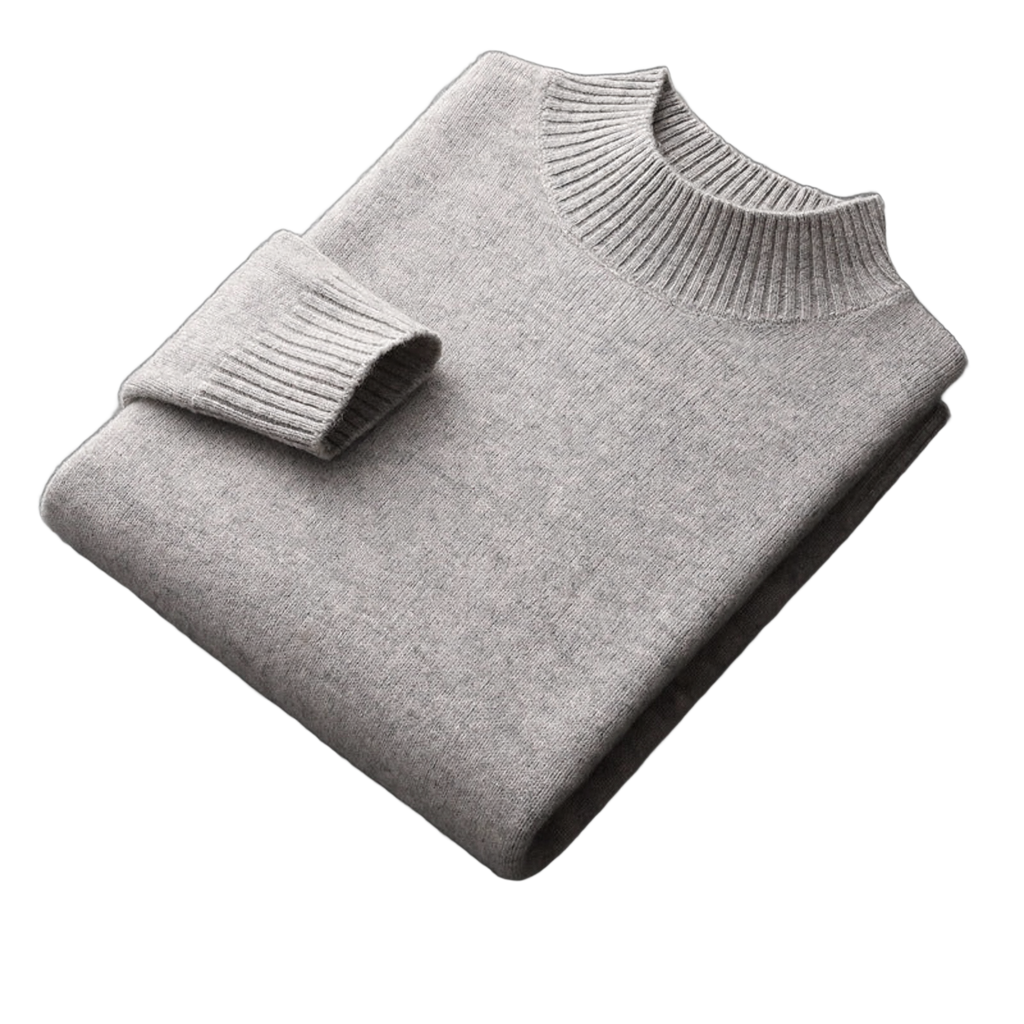 Bedrock NW CR-12 pure-wool mock-neck, Light Gray, on white
