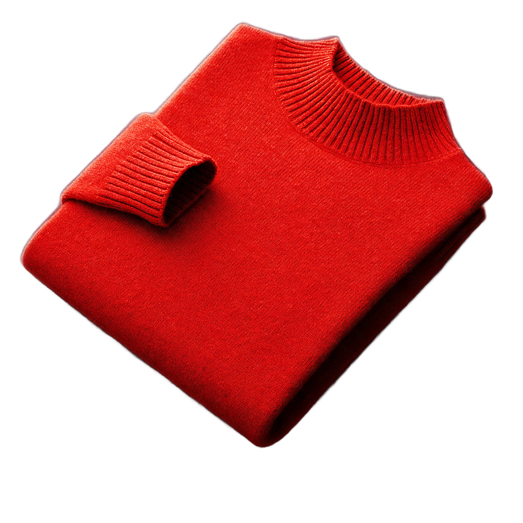 Bedrock NW CR-12 pure-wool mock-neck, New Year Red, on white