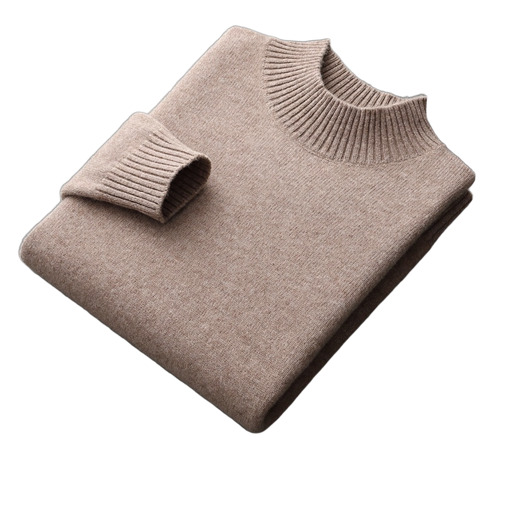 Bedrock NW CR-12 pure-wool mock-neck, Taupe, on white