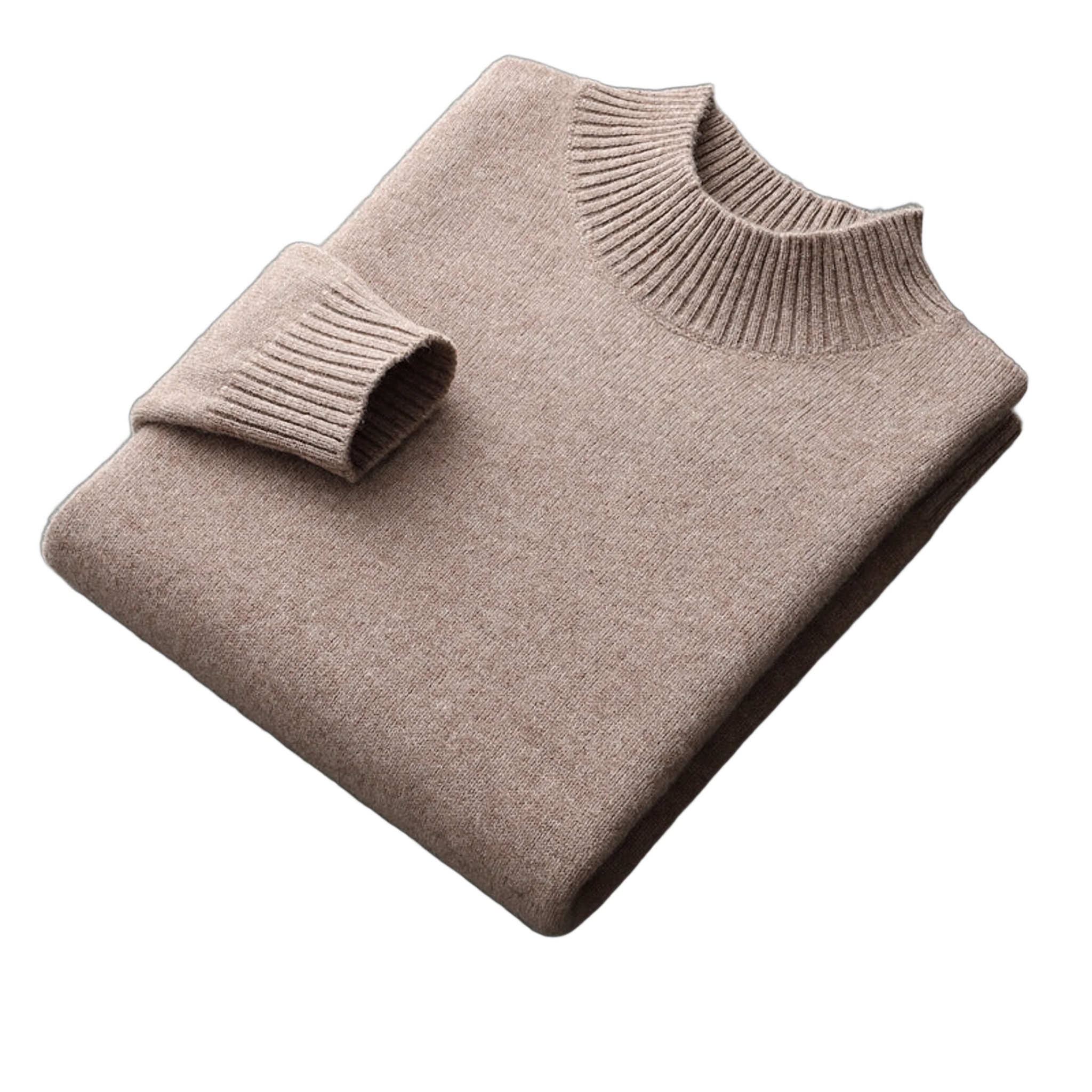 Bedrock NW CR-12 pure-wool mock-neck, Taupe, on white