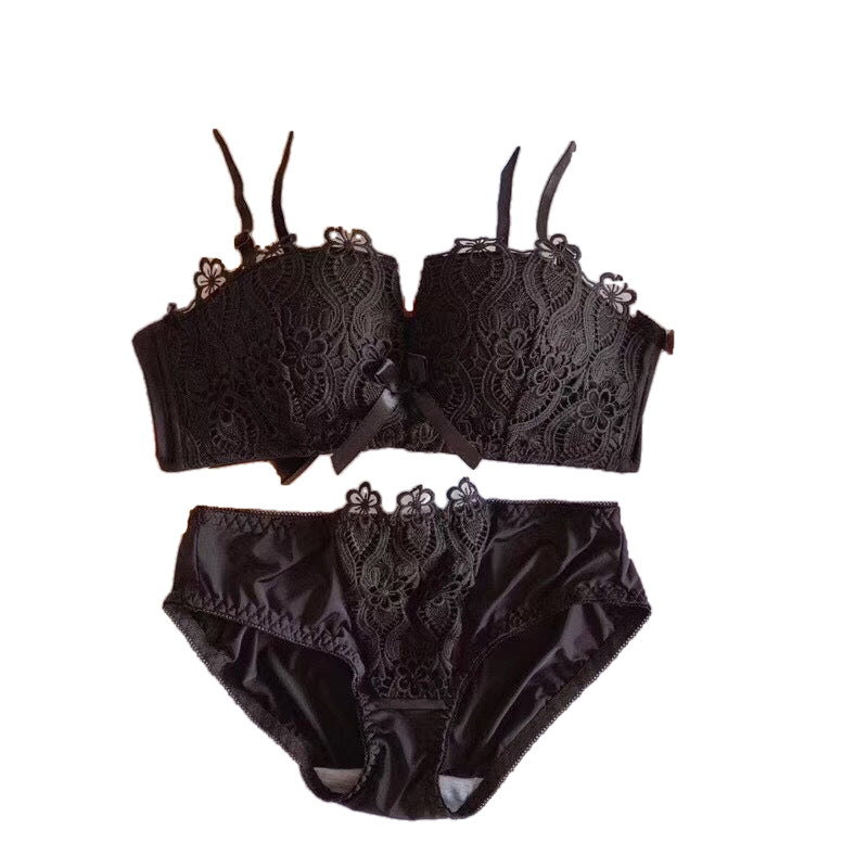 Noir NW IN-A03 adjustable lace bralette and brief set, black, on white