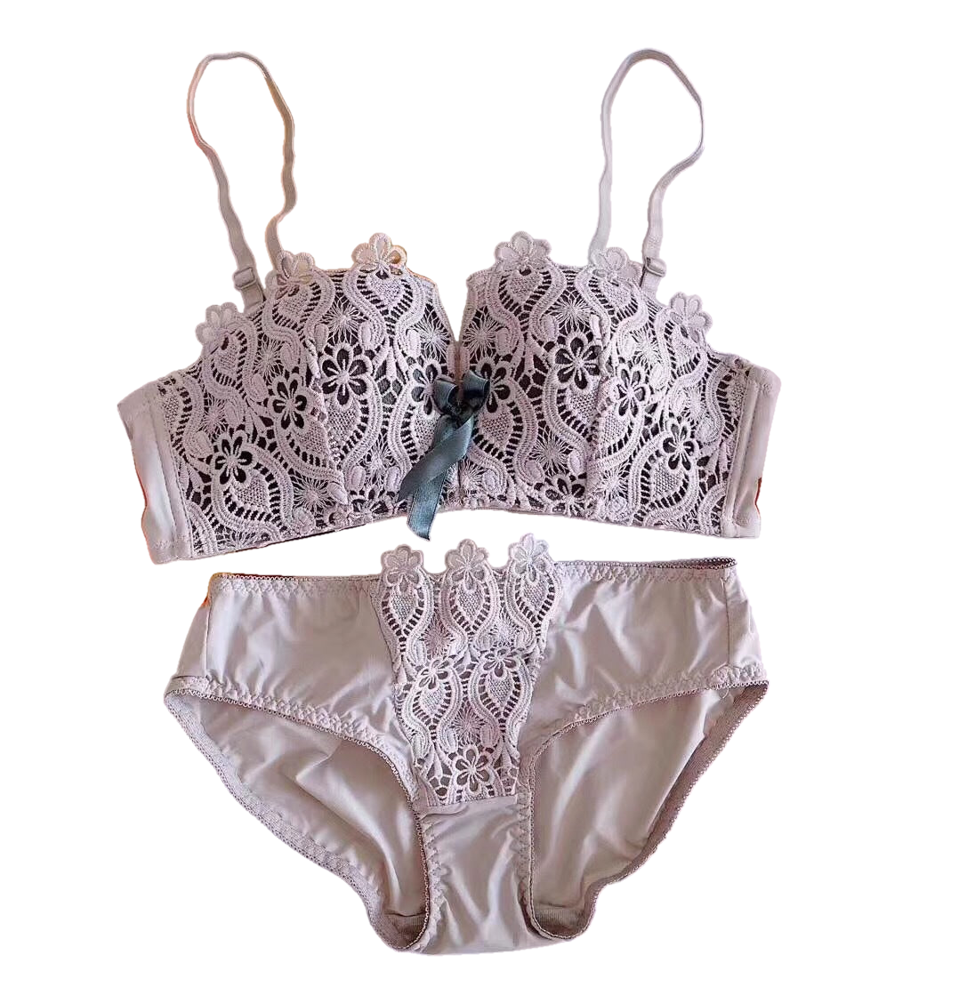 Noir NW IN-A03 adjustable lace bralette and brief set, grey, on white