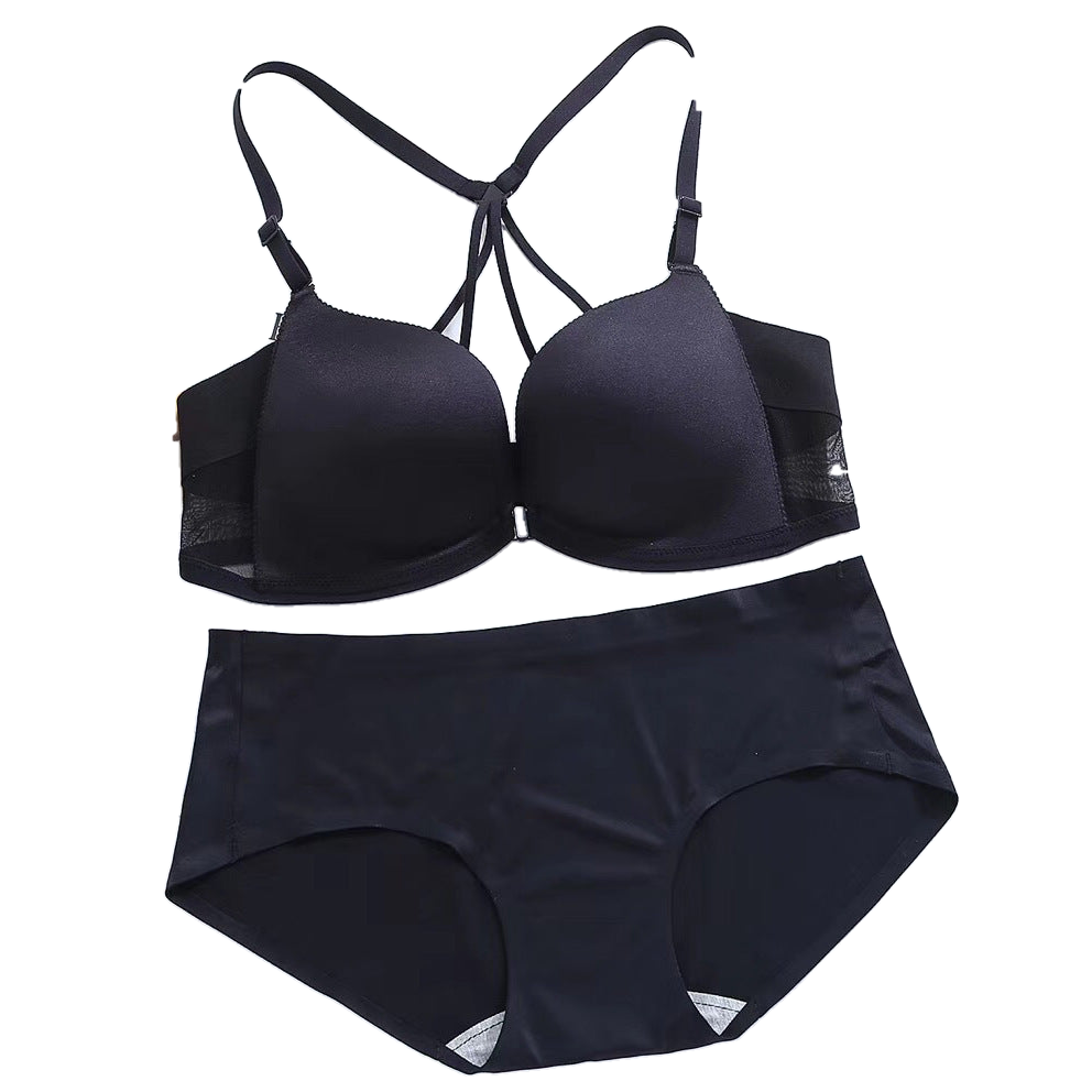 Rouge NW IN-A11 bow-back lace bralette and brief set, black, on white