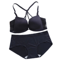 Rouge NW IN-A11 bow-back lace bralette and brief set, black, on white