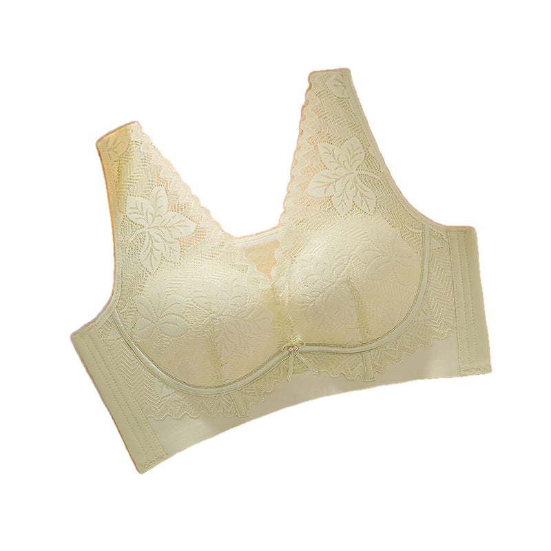 Grace NW IN-A24 lace wire-free bra, milk green, on white