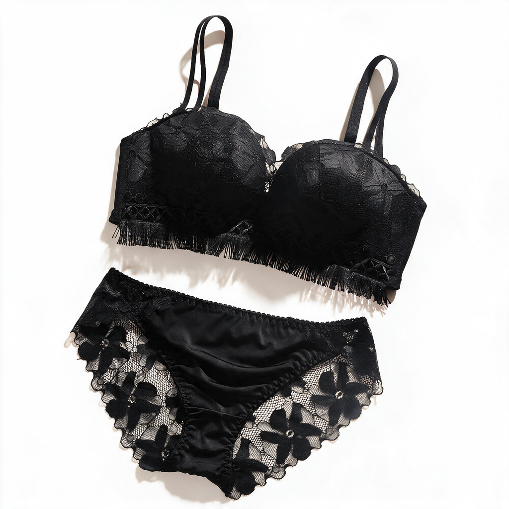 Boudoir NW IN-C04 floral lace wireless set, Black, on white