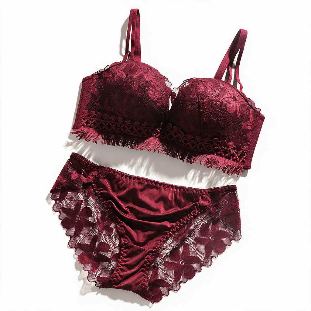 Boudoir NW IN-C04 floral lace wireless set, Wine red, on white