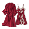 Muse NW IN-C06 satin and lace two-piece set, burgundy, on white