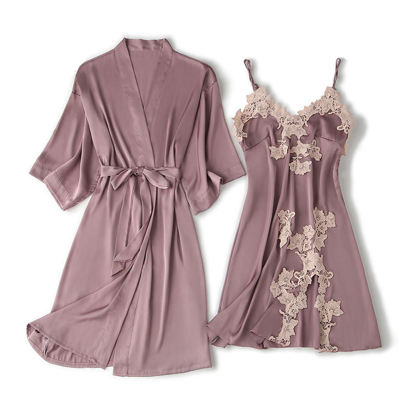 Muse NW IN-C06 satin and lace two-piece set, rose, on white