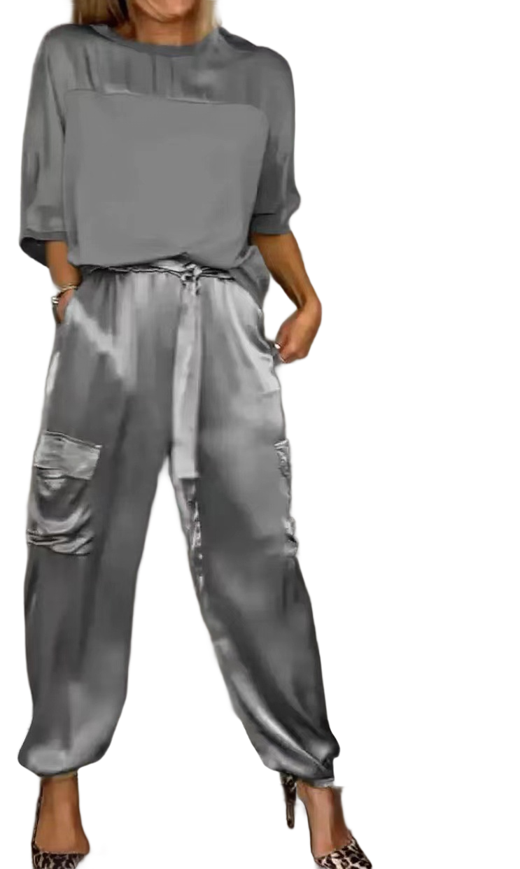 Noir NW IN-C12 satin two-piece set, gray, on white
