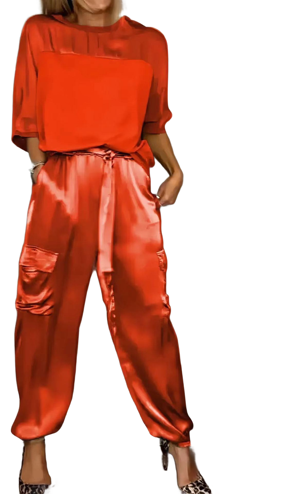 Noir NW IN-C12 satin two-piece set, red, on white