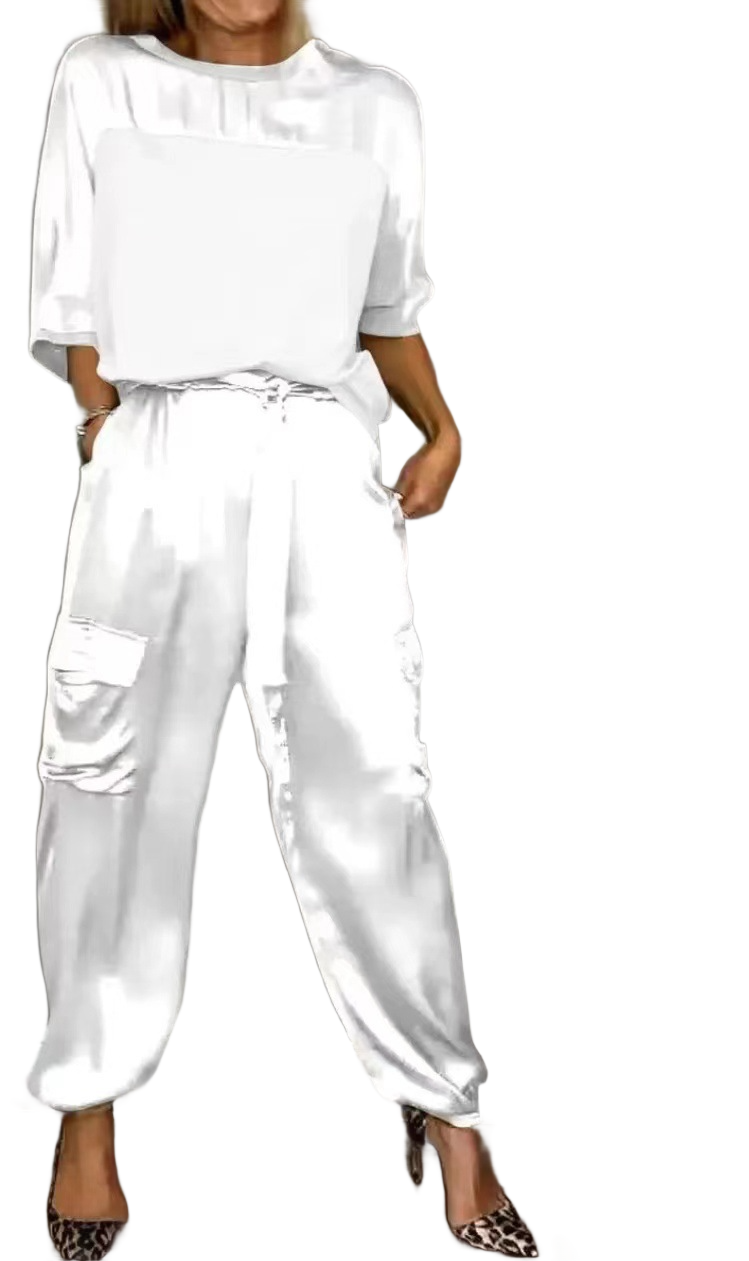 Noir NW IN-C12 satin two-piece set, white, on white