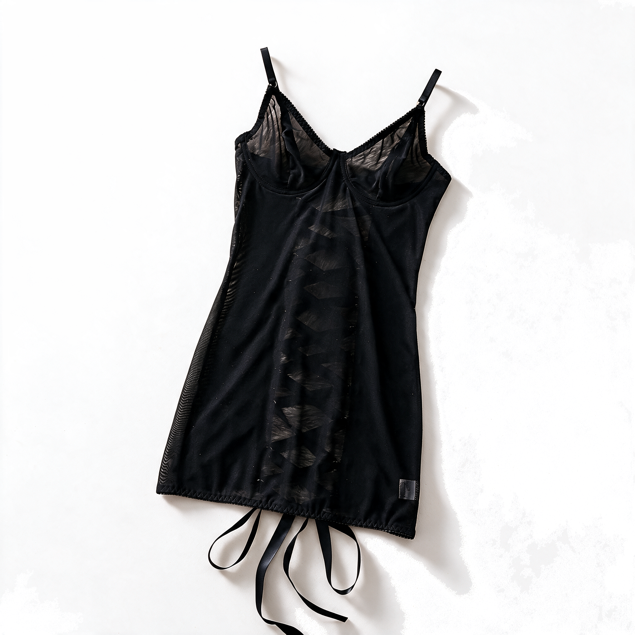 Ivoire NW IN-C33 sheer lace bodysuit, black, on white