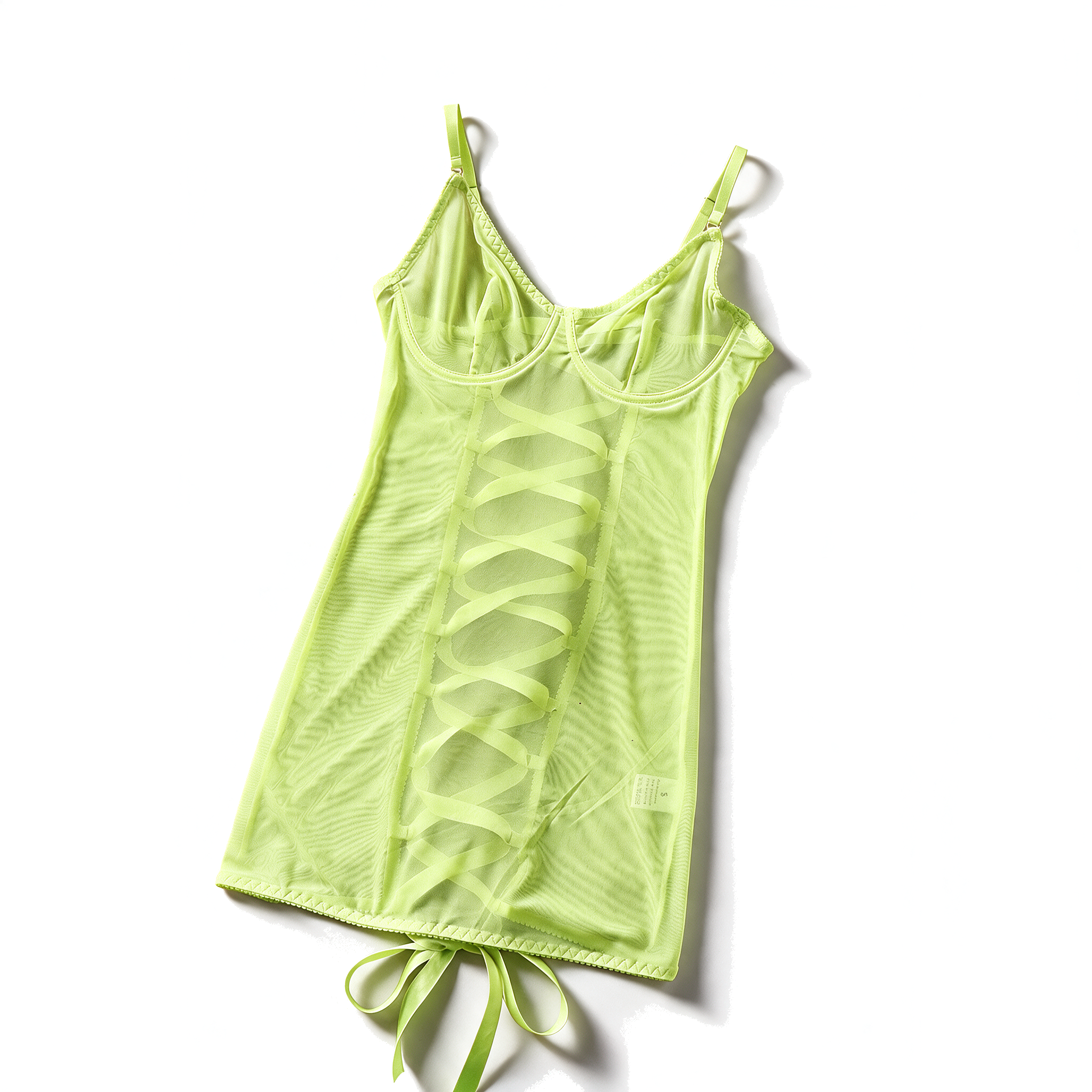 Ivoire NW IN-C33 sheer lace bodysuit, lime, on white