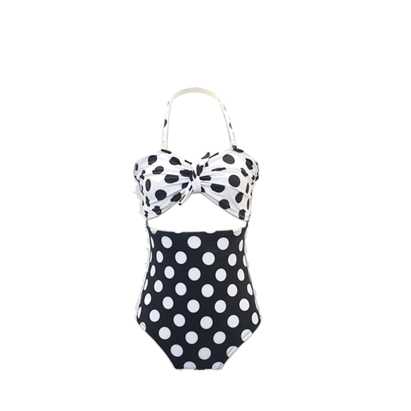 Sprint NW RC-A26 high-waist sculpt one-piece swimsuit, black polka dot, on white